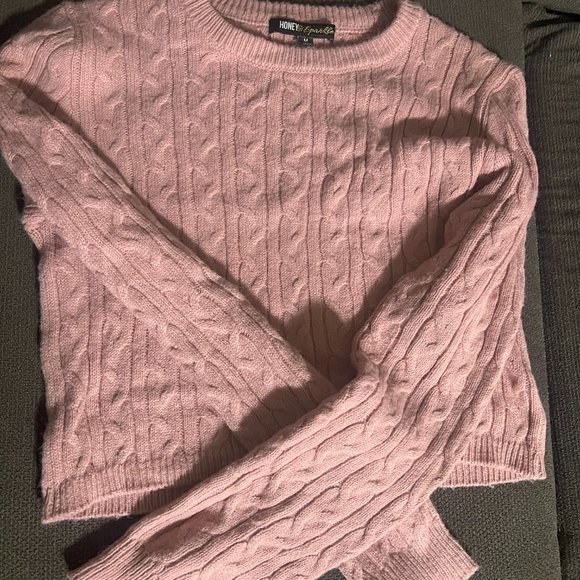 Cropped pink knit sweater - Picture 1 of 3